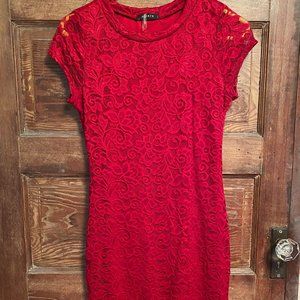 Papaya Red Lace Floral Pattern Dress